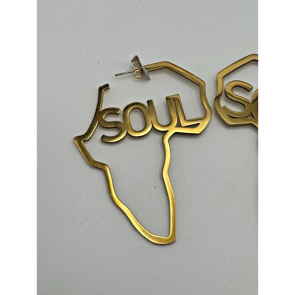NEW Large Gold Earrings African Fashion Map Black Woman Jewelery Ethnic Soul - Picture 2 of 3
